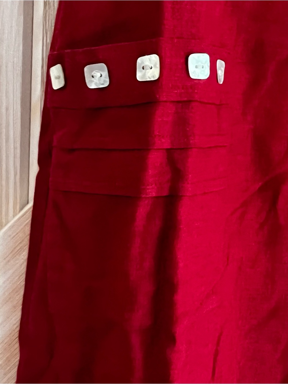 Vintage Talbots Red Linen Rayon Maxi Dress Cottagecore 90s Pinafore Pocket Dress - Picture 4 of 9